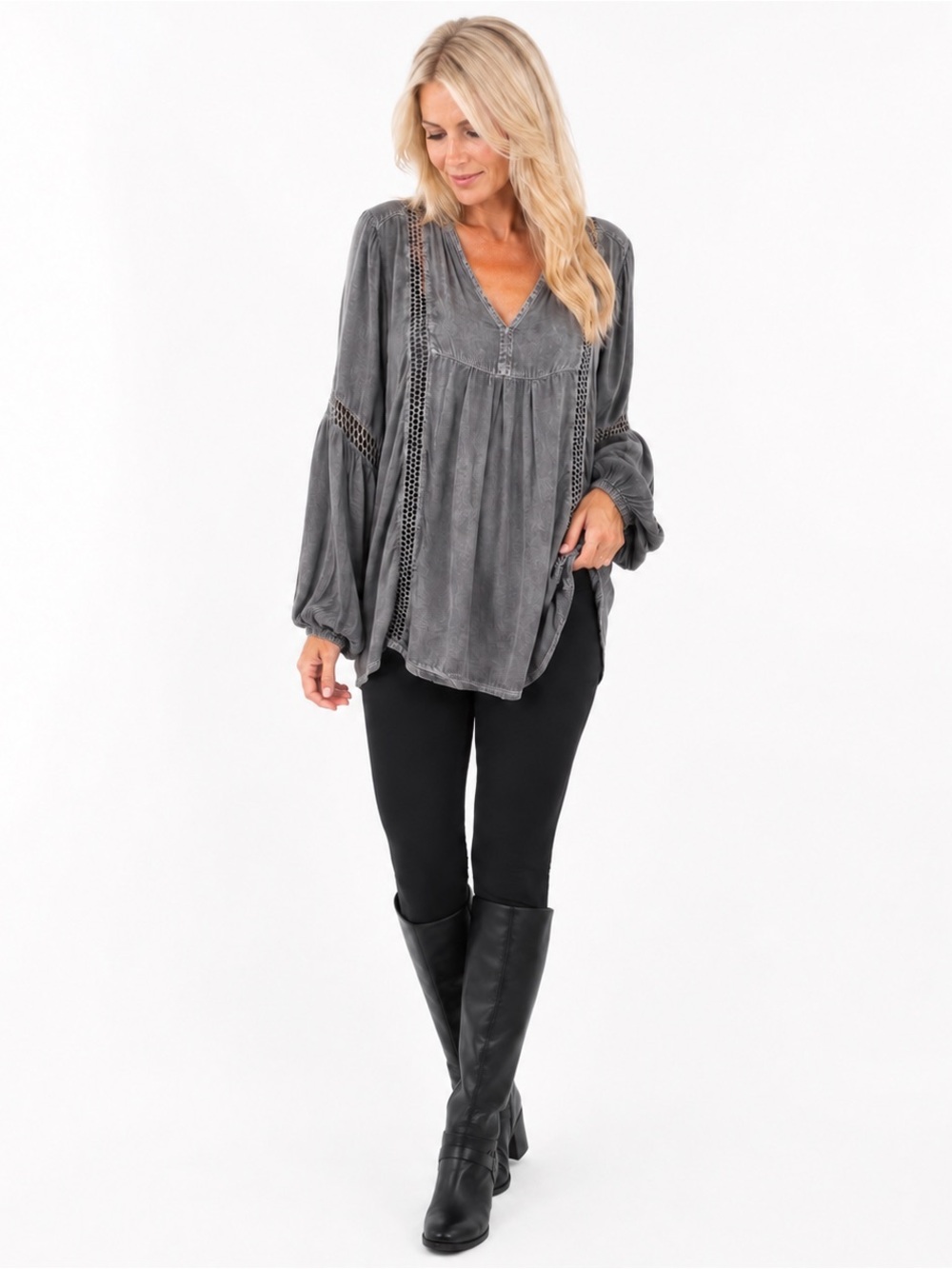 Botique Gray Wash Long Sleeve Women’s Tunic-Large